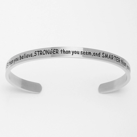 Minimalist Titanium Steel Inspirational Engraved Cuff Bracelet Motivational Quote Open Bracelet For Women Jewelry Gift