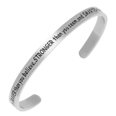 Minimalist Titanium Steel Inspirational Engraved Cuff Bracelet Motivational Quote Open Bracelet For Women Jewelry Gift