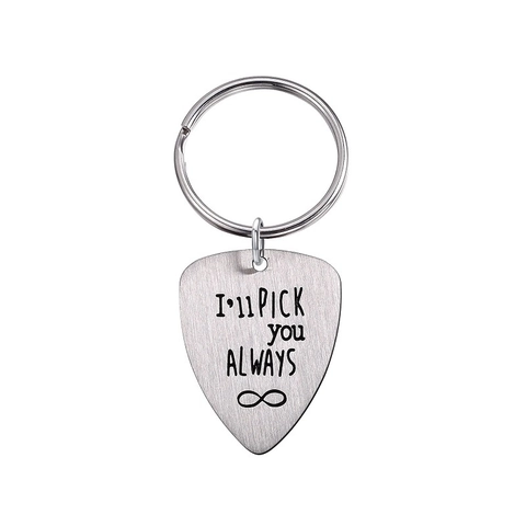 Portachiavi Plettro per Chitarra in Acciaio Inossidabile Inciso I'll Pick You Always Simbolo Infinito Regalo per Musicista