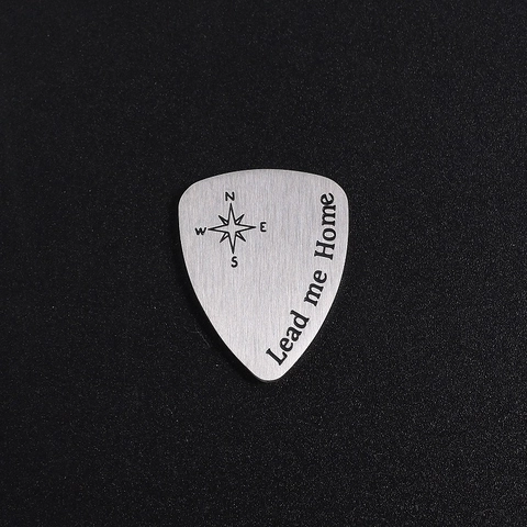 Lead Me Home Stainless Steel Guitar Pick Compass Pendant Gift For Musician Brushed Metal Jewelry Accessory Decoration