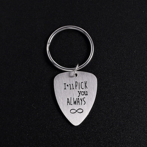 Portachiavi Plettro per Chitarra in Acciaio Inossidabile Inciso I'll Pick You Always Simbolo Infinito Regalo per Musicista