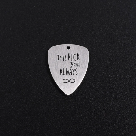 Stainless Steel Guitar Pick Pendant Engraved I Will Pick You Always Infinity Symbol Music Jewelry Accessory Gift For Lovers