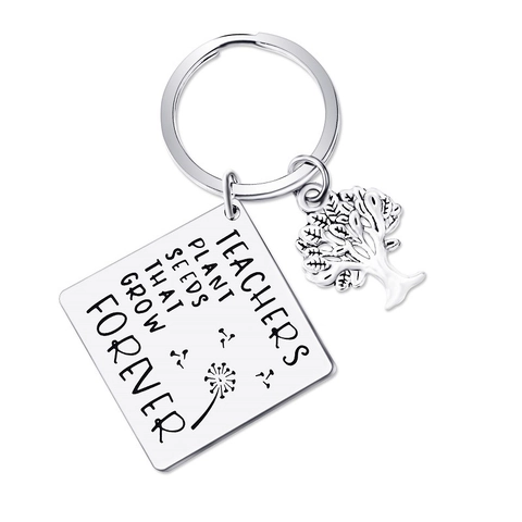Porte-Clés Gravé en Acier Inoxydable Pour Femme Cadeau Enseignant Inspirant Arbre De Vie Coeur Pendentif Bijoux