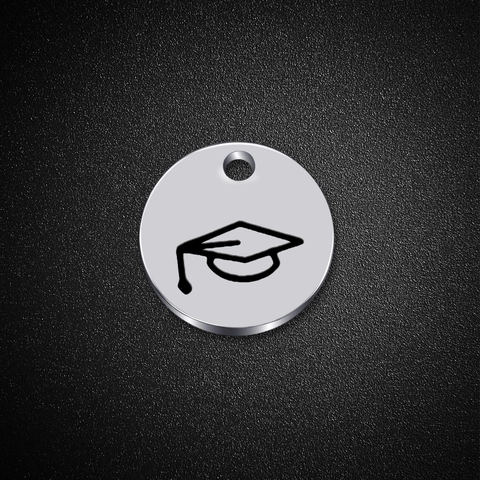 Stainless Steel Round Disc Graduation Cap Pendant Mirror Polished Engraved Commemorative Charm For Graduation Gift