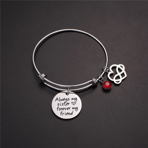 Bracciale Rigido Regolabile in Acciaio Inossidabile Always My Sister Forever My Friend Cuore Infinito Strass Bracciale con Pietra Portafortuna Donna