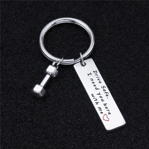 Portachiavi in Acciaio Inossidabile Drive Safe Con Ciondolo a Forma di Manubrio Cuore Inciso Per Marito Coppia Regalo