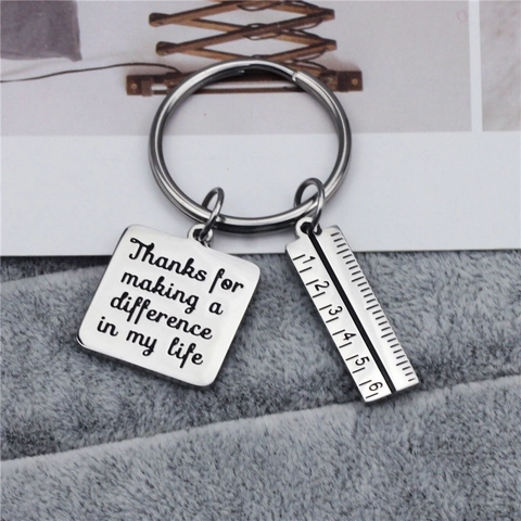 Titanium Steel Ruler Keychain Engraved Thanks For Making A Difference In My Life Square Tag Metal Silver Key Ring Graduation Memorial Gift