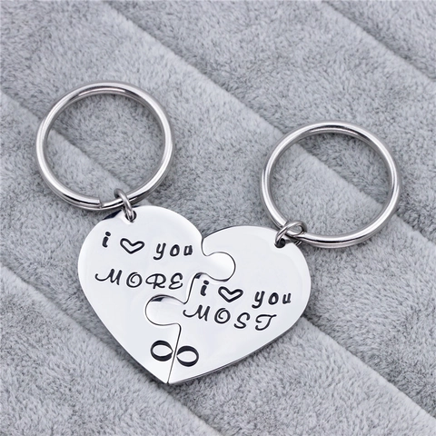 Portachiavi Puzzle a Cuore in Acciaio Inossidabile per Coppia I Love You More Most Simbolo Infinito Regalo San Valentino