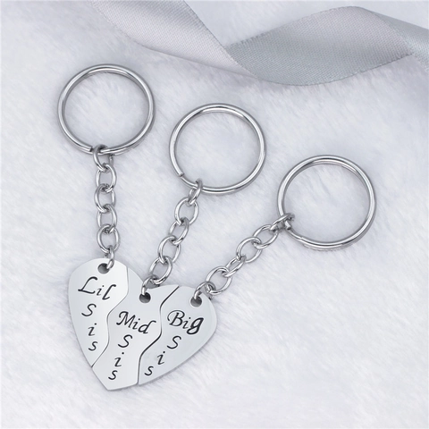 Llaveros Corazón Hermana Big Mid Lil Sis Acero Inoxidable Joyería Amistad Para Mejores Amigas Familia Regalo