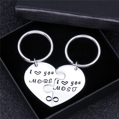 Portachiavi Puzzle a Cuore in Acciaio Inossidabile per Coppia I Love You More Most Simbolo Infinito Regalo San Valentino