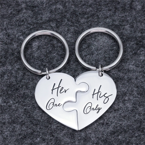 Edelstahl Herz Puzzle Schlüsselanhänger Set His Only Her One Gravur Passende Paar Schlüsselringe Valentinstag Geschenk