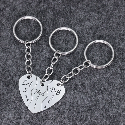 Llaveros Corazón Hermana Big Mid Lil Sis Acero Inoxidable Joyería Amistad Para Mejores Amigas Familia Regalo