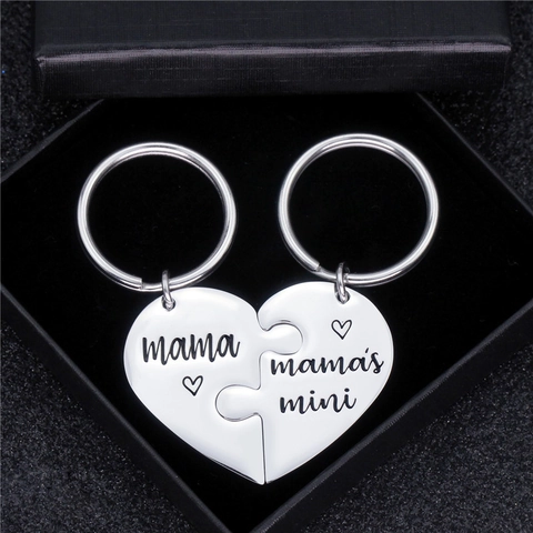 Moederdag Cadeau Roestvrij Staal Hart Puzzel Sleutelhanger Set Gegraveerd Mama Mini Gepolijst Emotionele Sleutelring Voor Dames