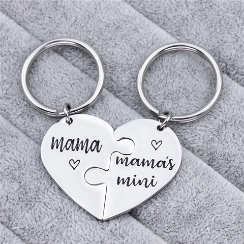 Moederdag Cadeau Roestvrij Staal Hart Puzzel Sleutelhanger Set Gegraveerd Mama Mini Gepolijst Emotionele Sleutelring Voor Dames