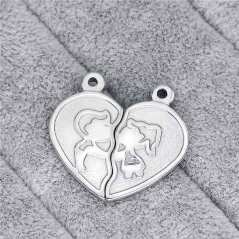 Stainless Steel Heart Puzzle Pendant For Couples Valentine's Day Boy Girl Silhouette Etched Jewelry Accessories Gift
