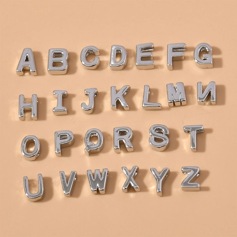 Cuentas de Cobre Bañadas en Oro con Letras del Alfabeto Inglés Cuentas Espaciadoras de Metal DIY para Joyería de Pulseras