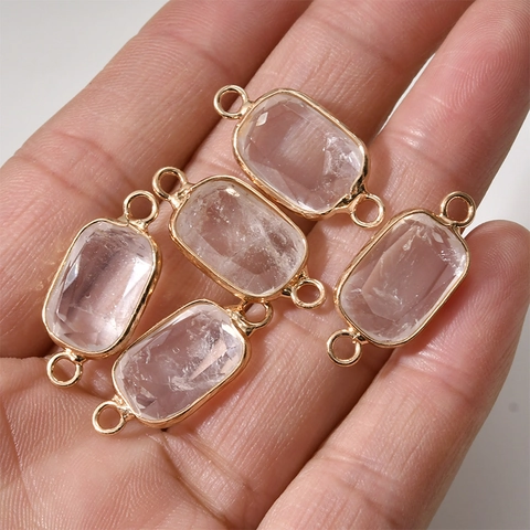 Natural Gemstone Rectangular Faceted Double Loop Connector Charms Gold Plated Copper For DIY Necklace Bracelet Making