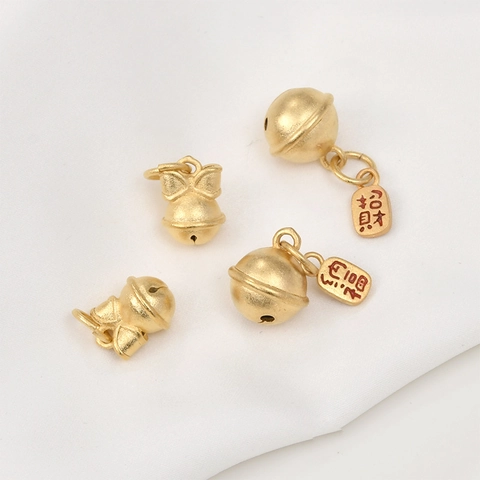 Vintage Matte Gold Plated Copper Bell Pendant With Bow Good Luck Character DIY Jewelry Finding Pendant Only For Bracelet Necklace