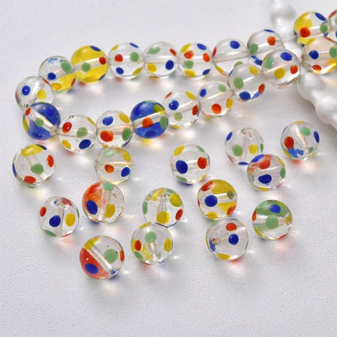 Handmade Rainbow Polka Dot Glass Beads For DIY Jewelry Making Colorful Round Lampwork Beads
