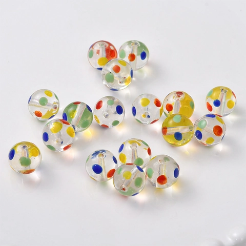 Handmade Rainbow Polka Dot Glass Beads For DIY Jewelry Making Colorful Round Lampwork Beads
