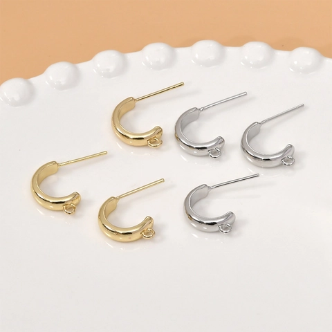 DIY Orecchini a Bottone a Forma di C in Rame Placcato Oro 14K Con Perno in Argento per Creazione Gioielli Artigianali