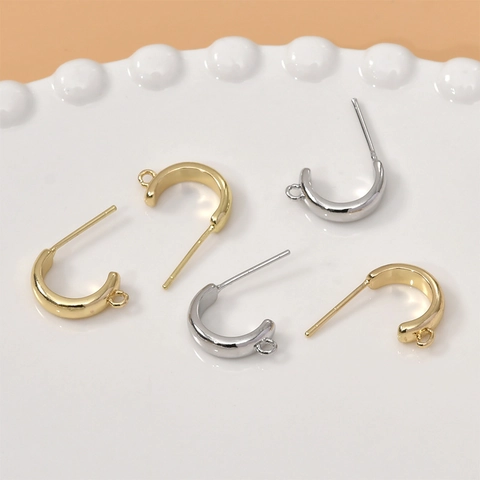 DIY C-Vorm Oorknopjes Onderdelen Koper 14K Verguld Met Lus Zilveren Oorsteker Voor Handgemaakte Sieraden Maken