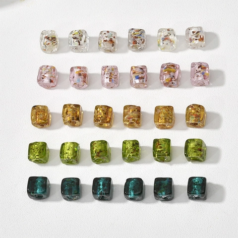 Perles en Verre Lampwork Cube 3D Style Peinture à l'Huile Vintage Feuille d'Argent Faites à la Main pour Fabrication de Bijoux DIY