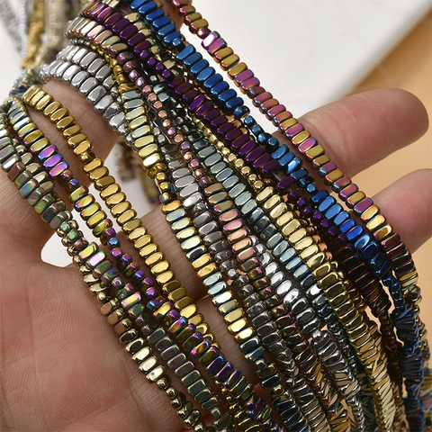 Hematite Loose Beads Horizontal Square Block Electroplated Metallic Spacer Beads For DIY Bracelet Necklace Jewelry Making
