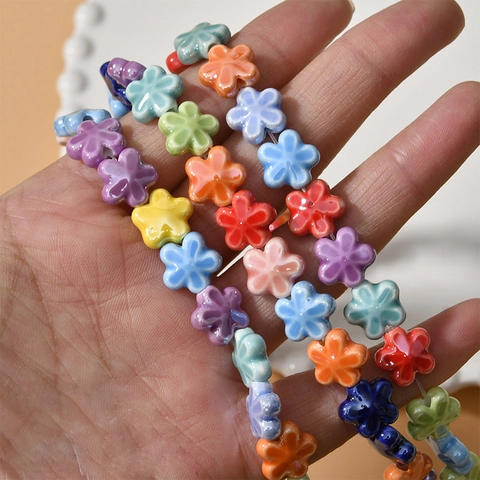 Ceramic Five-Petal Flower Beads Glazed DIY Jewelry Making Materials For Bracelet Necklace Earrings Hand-Painted Loose Beads