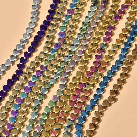 Faceted Heart Hematite Beads Iridescent Electroplated Straight Hole Loose Beads For DIY Jewelry Making Accessories