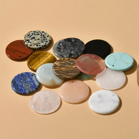 Natural Stone Round Disc Pendants Quartz Aventurine Agate Flat Beads For DIY Jewelry Making Necklace Earring Craft