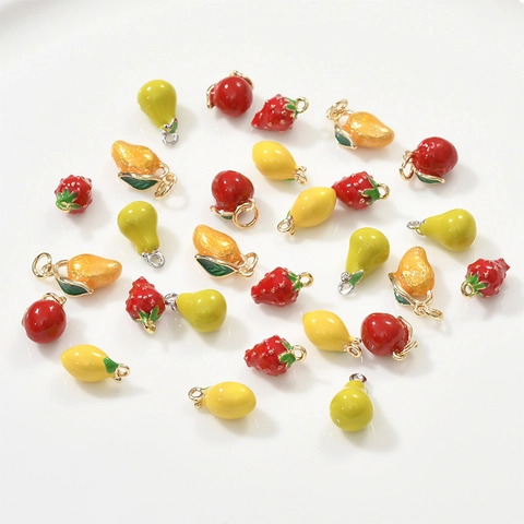 Metal Enamel Fruit Charms For DIY Jewelry Making Strawberry Apple Lemon Cherry Pendants Craft Necklace Bracelet Accessories