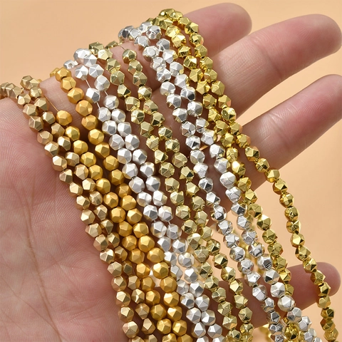 Faceted Hematite Loose Beads Electroplated Gold Silver Color Spacer Beads For DIY Jewelry Making Handmade Material