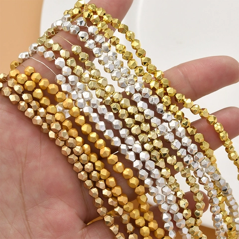 Faceted Hematite Loose Beads Electroplated Gold Silver Color Spacer Beads For DIY Jewelry Making Handmade Material