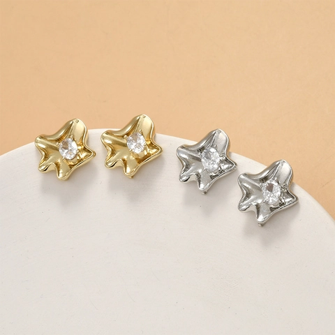 Perno per Orecchini in Rame Galvanizzato a Forma di Fiore con Zirconia e Anello per Creazione di Gioielli DIY