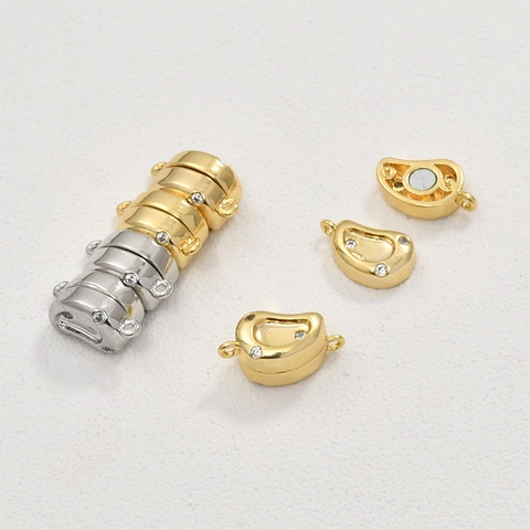 Chiusura Magnetica a Fagiolo in Rame Placcato Oro 14K Con Zirconia Per Creazione di Gioielli Fai-da-te Collane Bracciali