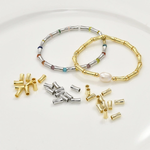 Bamboo Joint Tube Beads Brass 14K Gold Plated DIY Jewelry Making Spacer Beads For Necklace Bracelet Earring Accessories