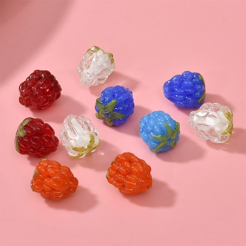 Ρεαλιστικές Χάντρες Lampwork από Γυαλί Σμέουρο Φράουλα για Χειροποίητα DIY Βραχιόλια Κολιέ Σκουλαρίκια Κατασκευή Κοσμημάτων Φρούτα