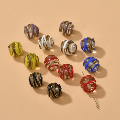 Perline in Vetro Lampwork da 13mm con Motivo a Spirale Glitter Perline Sciolte per Creazione Gioielli DIY Collane Braccialetti