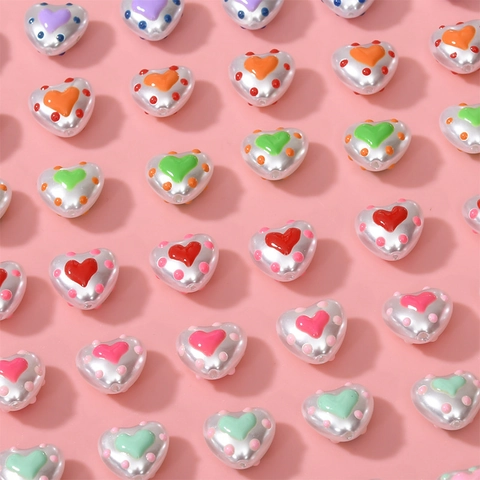 Heart Shaped Artificial Pearl Resin Beads With Dots Colorful DIY Jewelry Accessories For Necklace Bracelet Making Handicraft
