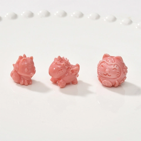 Perles d'Animaux en Bambou de Mer Rose Renard à Neuf Queues Licorne Chat Fortune Trou Droit Perles pour Bijoux DIY Accessoires