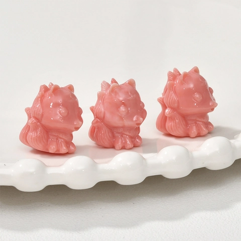 Perles d'Animaux en Bambou de Mer Rose Renard à Neuf Queues Licorne Chat Fortune Trou Droit Perles pour Bijoux DIY Accessoires