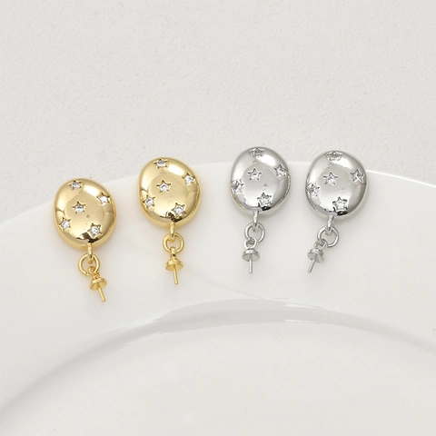 Apprêts de Boucles d'Oreilles Clous en Cuivre Ovale avec Étoile en Zirconium et Tige en Argent pour DIY Fabrication de Bijoux Or Argent