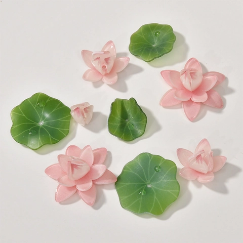 Perline in Acrilico in Stile Cinese a Forma di Fiore e Foglia di Loto per Creazione di Gioielli Fai-da-te Accessori Artigianali