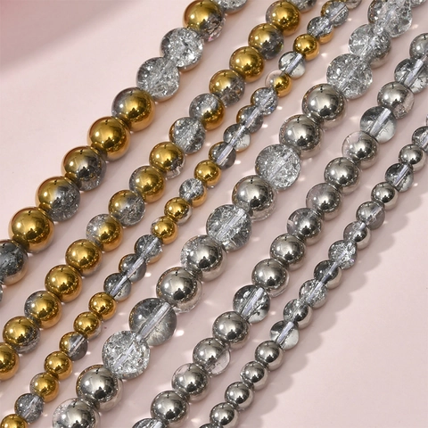 Round Artificial Crystal Cracked Electroplated Beads DIY Loose Beads Strand For Jewelry Making Bracelet Necklace Earring Handmade Accessories