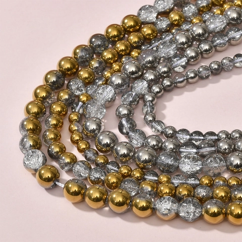 Round Artificial Crystal Cracked Electroplated Beads DIY Loose Beads Strand For Jewelry Making Bracelet Necklace Earring Handmade Accessories