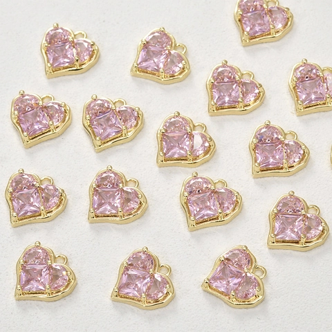 Ciondolo a Cuore Placcato Oro 14K Rame Zirconia Rosa DIY Accessori per la Creazione di Gioielli per Collana Bracciale Orecchini Stile Romantico Regalo Donna