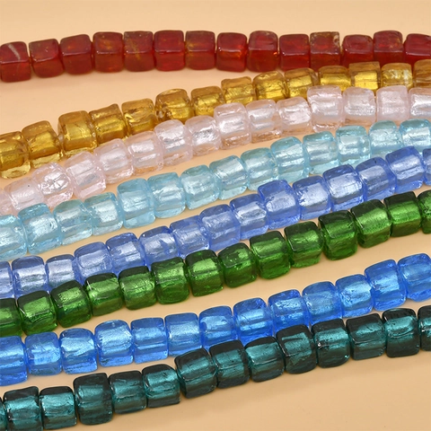 Handmade Square Lampwork Glass Beads With Silver Foil Interior For DIY Jewelry Making Necklaces Bracelets Crafts Accessory