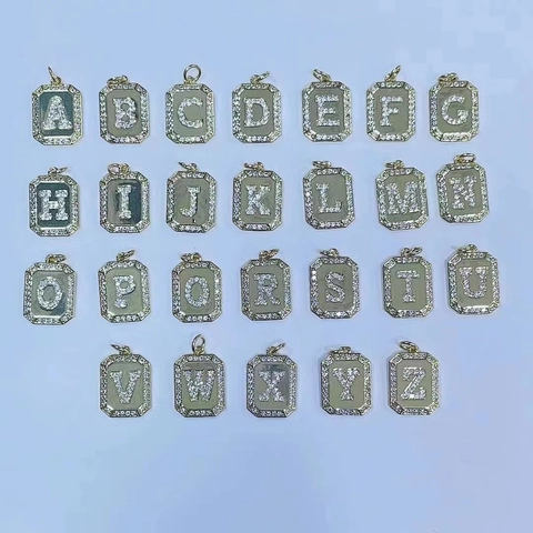 Retro Quadratischer Rahmen Anfangsbuchstabe Anhänger Halskette Kupfer Zirkonia A-Z Alphabet Schlüsselbeinkette Schmuck Geschenk Damen