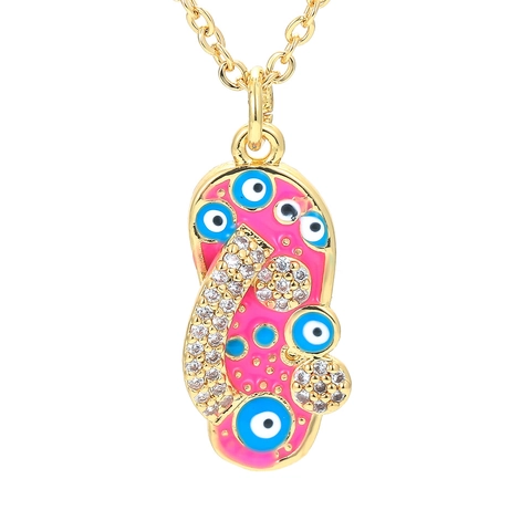Flip Flop Pendant Necklace Evil Eye Pattern Copper Gold Plated Enamel Slipper Zirconia Clavicle Chain Jewelry Gift For Women
